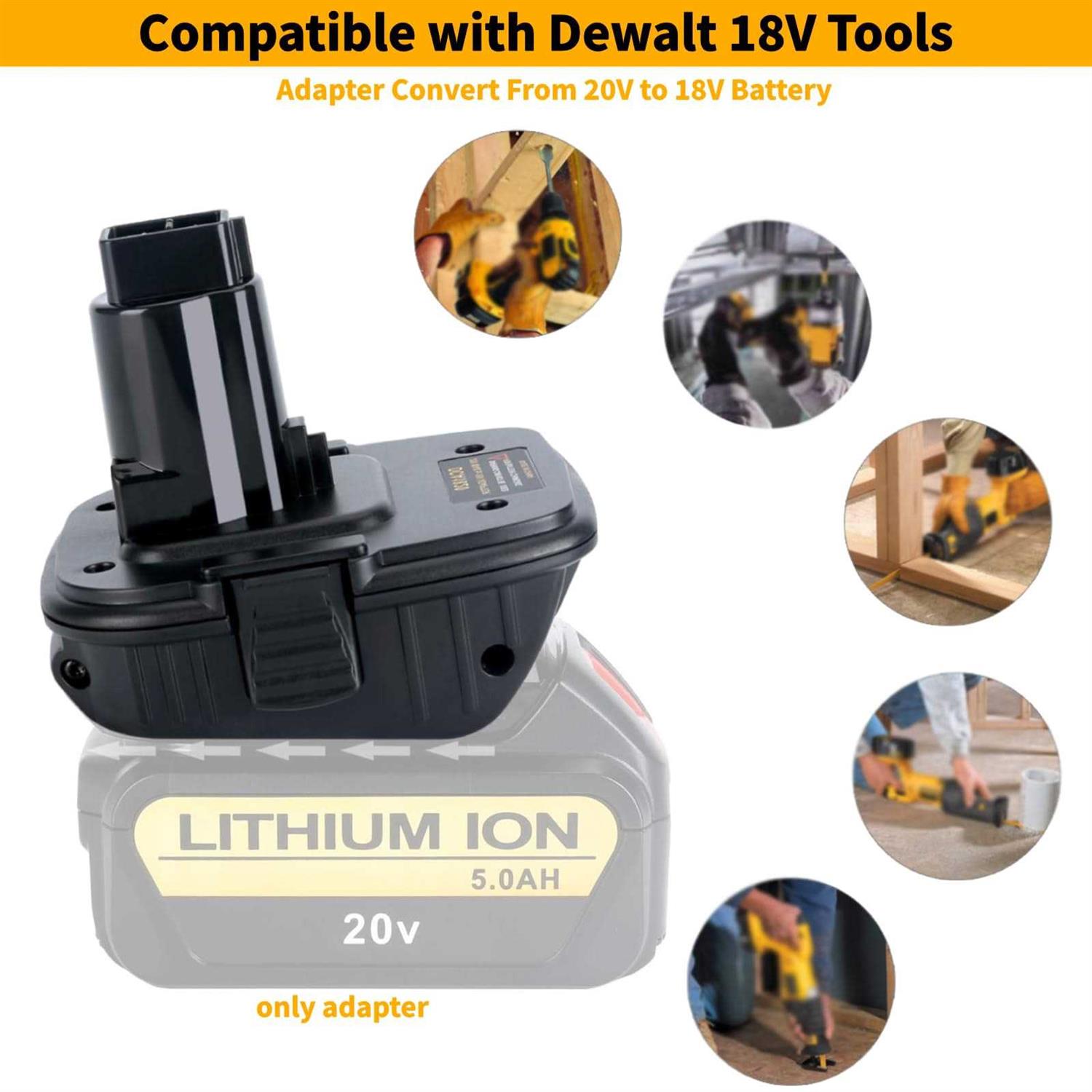 Epowon Dca1820 Battery Adapter Compatible with Dewalt 18V Tools Convert 20V Battery Dcb200 Dcb201 Dcb203 Dcb203bt Dcb204 Dcb205 Dcb206 to - Cheap Fitting