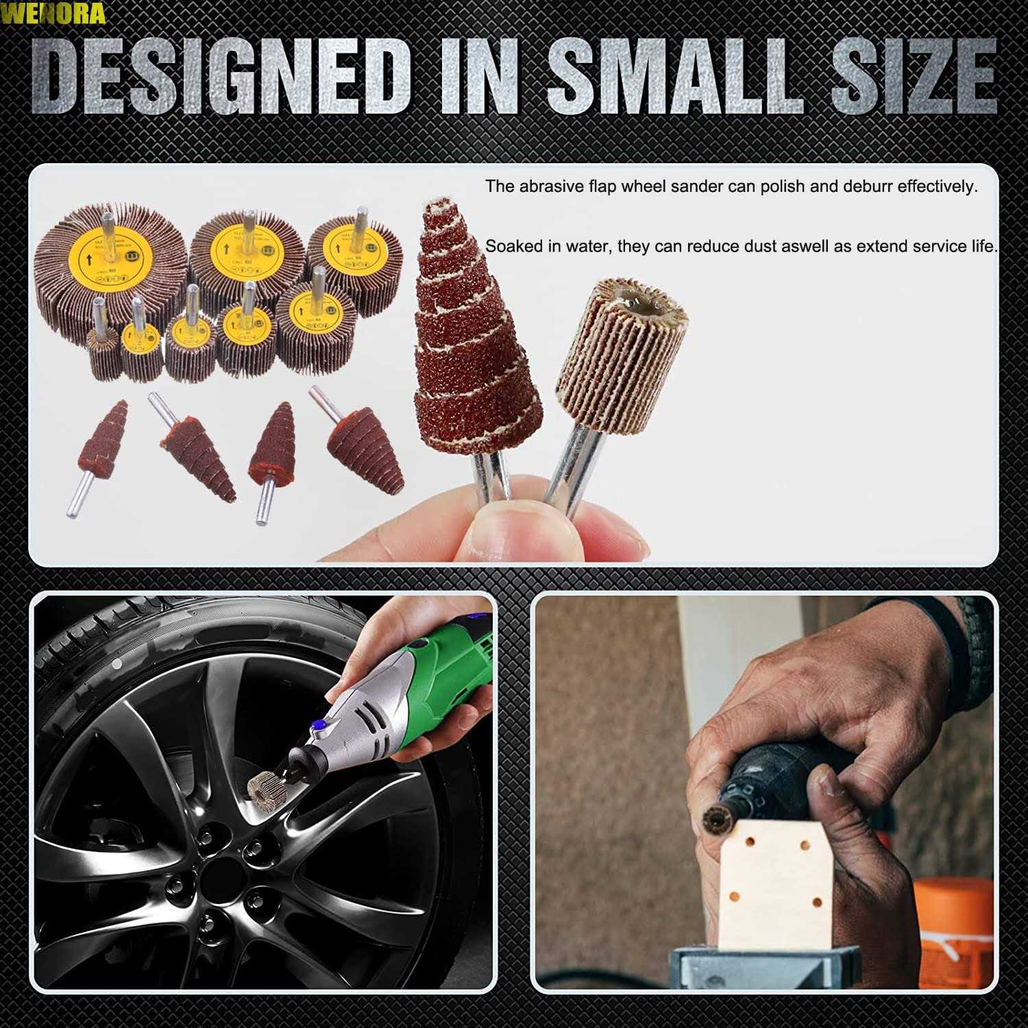 12 Pack Abrasive Flap Wheel Sander Set WENORA 80 Grit 1/4”Shank Flap Wheel - Cheap Fitting