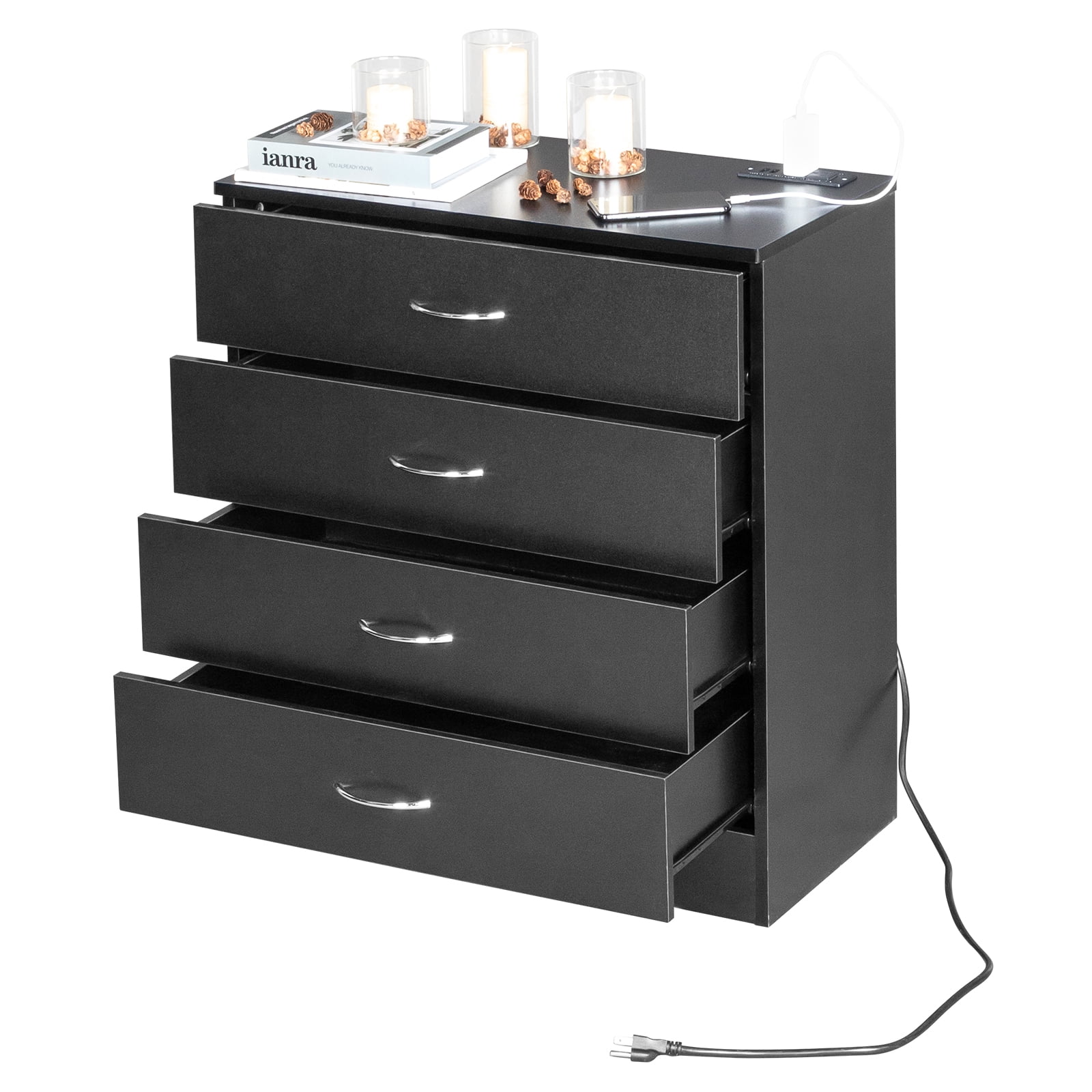 UBesGoo Dresser with 2 Power Outlets & 2 USB, Chest of 4 Drawers, Vanity dresser with charging station, for Bedroom Living Room, Black - Cheap Fitting