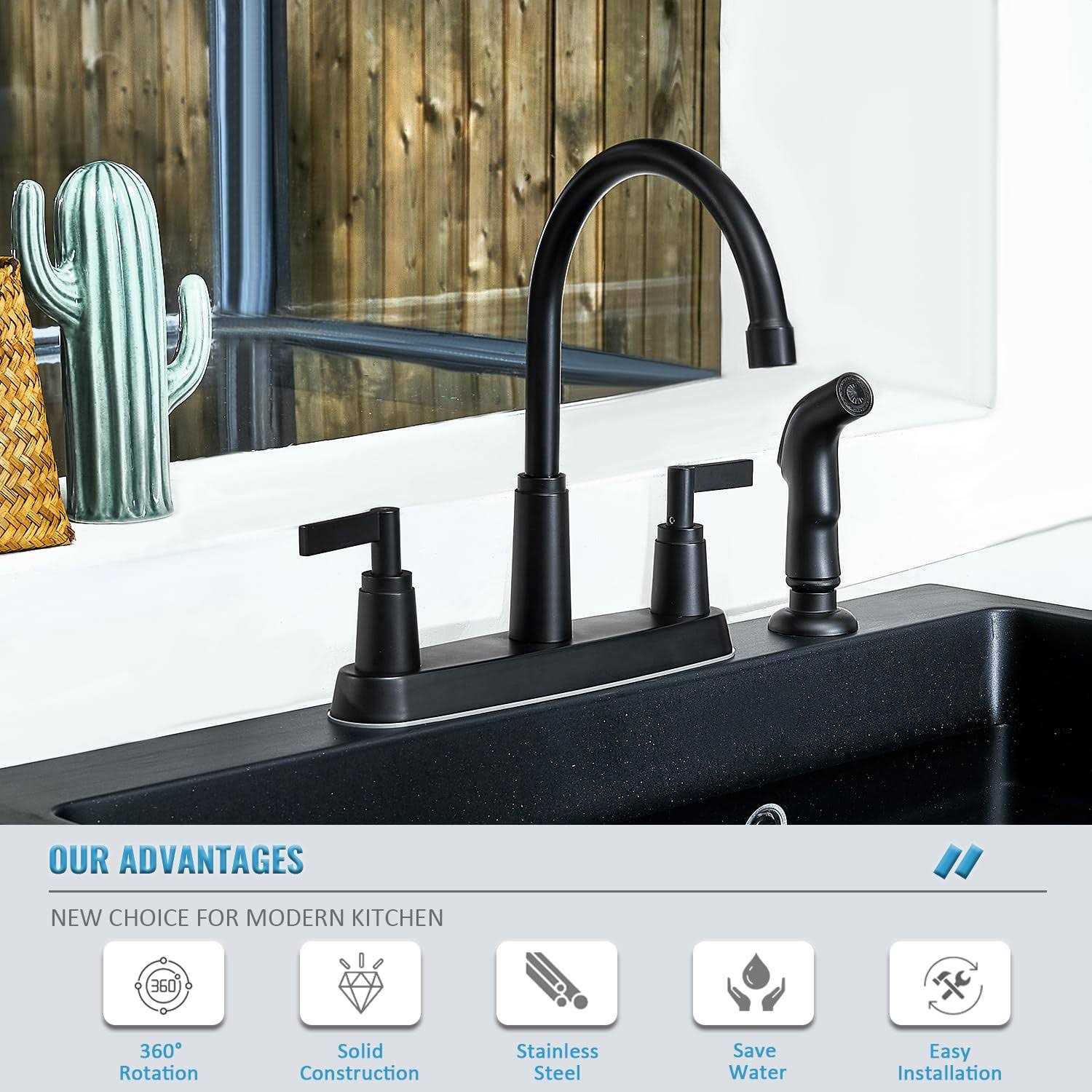 KINFAUCET Modern 2 Handle Kitchen Sink Faucet with Side Sprayer, High Arc 360 Swivel Stainless Steel 3 or 4 Hole Kitchen Faucet for Rv Camper - Cheap Fitting
