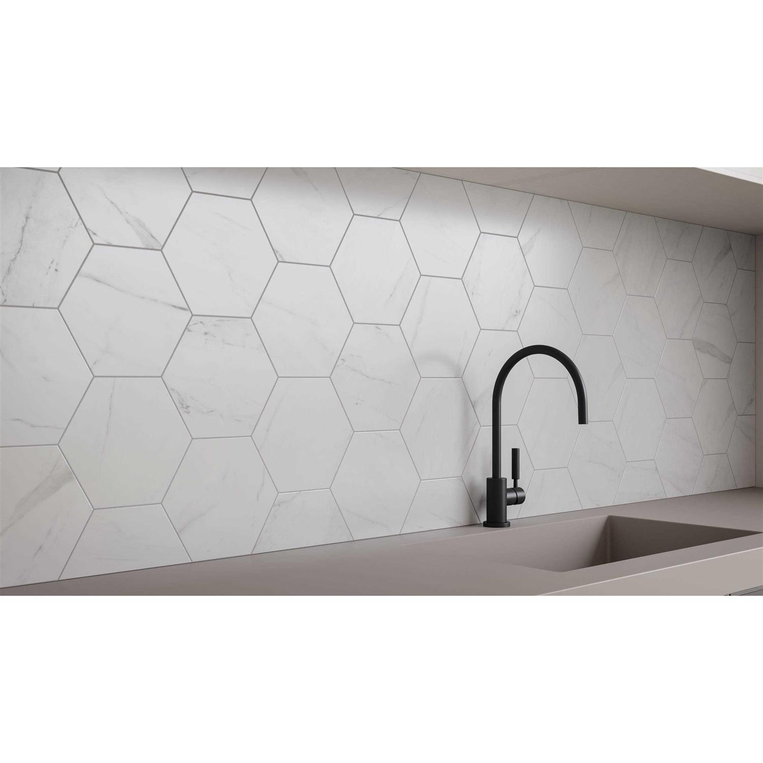 Satori Regent Carrara Nevoso Hexagon 8-in x 10-in Matte Porcelain Floor and Wall Tile Marble 1001-0260-0 - Cheap Fitting