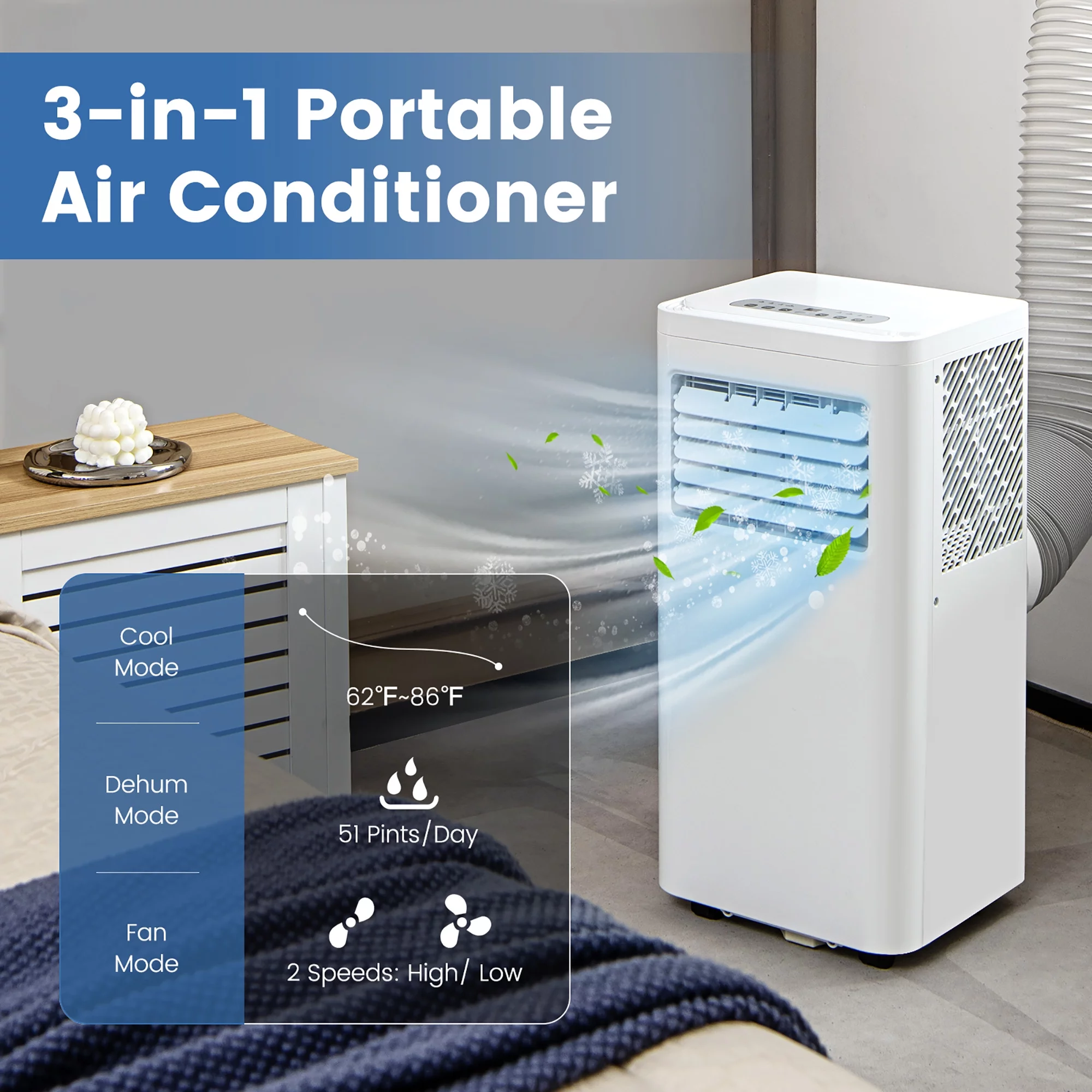 Costway 5000 BTU (8000 BTU ASHRAE) Portable Air Conditioner 3-in-1 AC Unit With Cool Dehum Fan Sleep Mode - Cheap Fitting
