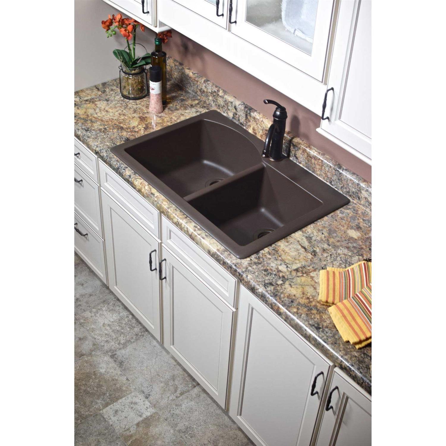 Karran Drop-In Quartz 33 In. 1-Hole 60/40 Double Bowl Kitchen Sink Kit QT-610 - Cheap Fitting