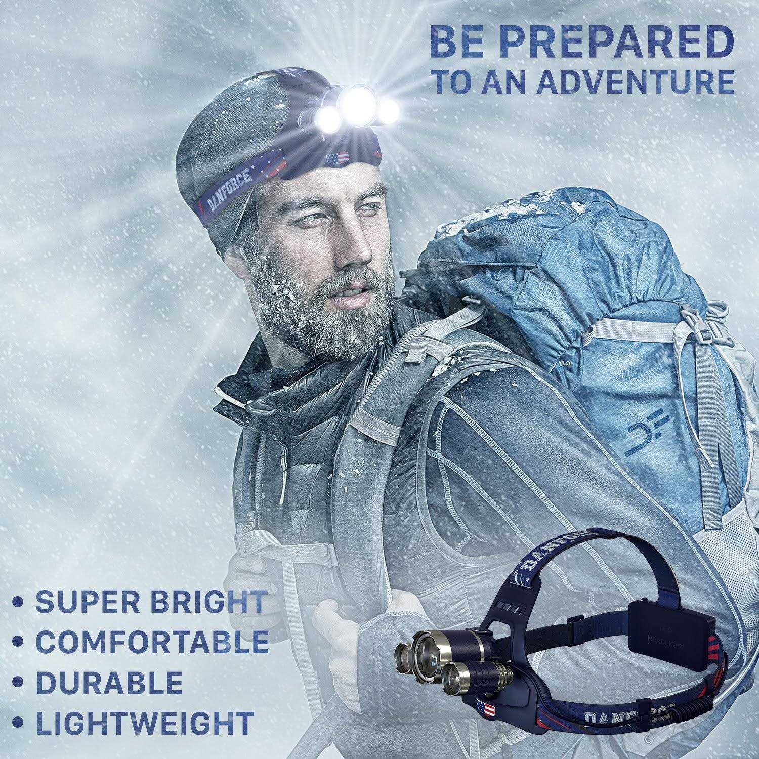 DanForce Headlamp. USB Rechargeable LED Head Lamp. Ultra Bright CREE 1080 Lumen Headlamp Flashlight + Red Light. HeadLamps for Adults - Cheap Fitting