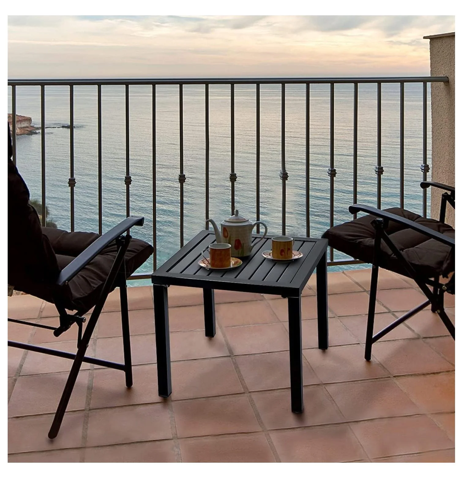 Bilot Outdoor Indoor Small Square Metal Patio Side/end Tables 19inch, Metal Patio Coffee Bistro Garden Side Table, Weather Resistant Anti-Rust End Tables for Yard,Black - Cheap Fitting