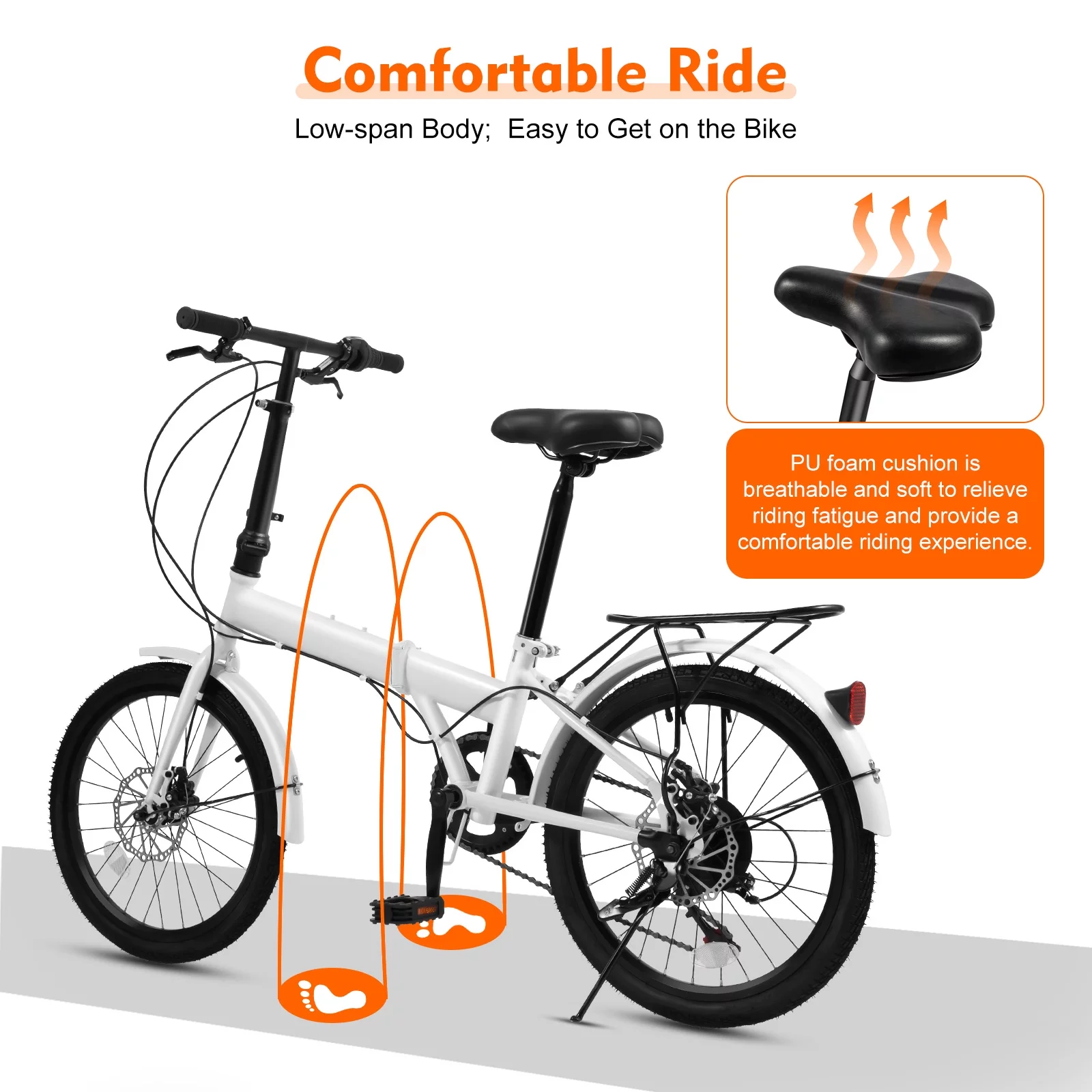 20-inch Wheels 7 Speed Folding Bike Compact Urban Commuter Bicycle High Carbon Steel White - Cheap Fitting