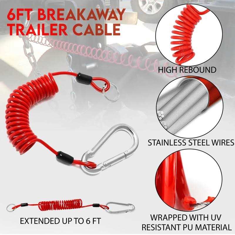 Performore Breakaway Trailer Cable Heavy Duty Steel Wire Coiled Safety Cables Strap for RV Towing Trailer - Cheap Fitting