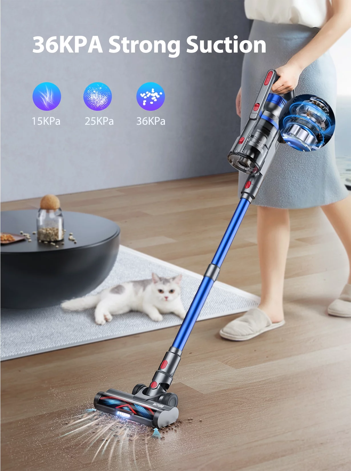 Buture Cordless Vacuum Cleaner 55Mins 400W 33KPA  Anti-Winding Vacuum Cleaners for Carpet Har Floor Pet Hair - Cheap Fitting
