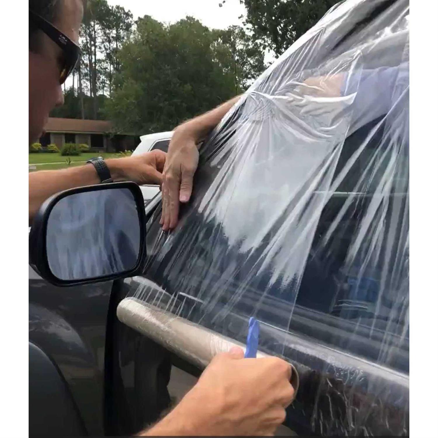 Big Tape Window Plastic Barrier Film – 2 Pack of 12 Feet XL Roll of Plastic for Windows – 17.5 Inch Wide Car Tape for Broken Windows – Waterproof - Cheap Fitting