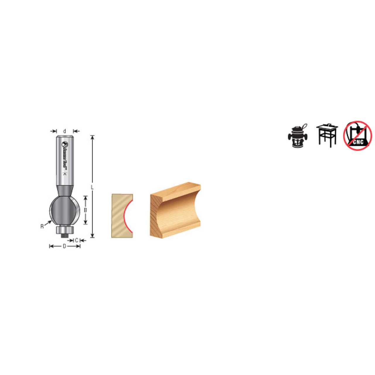Amana Tool Carbide Tipped Edge Fluting 15/32 Radius x 7/8 Dia x 3/4 x 1/2 Shank 54304 - Cheap Fitting