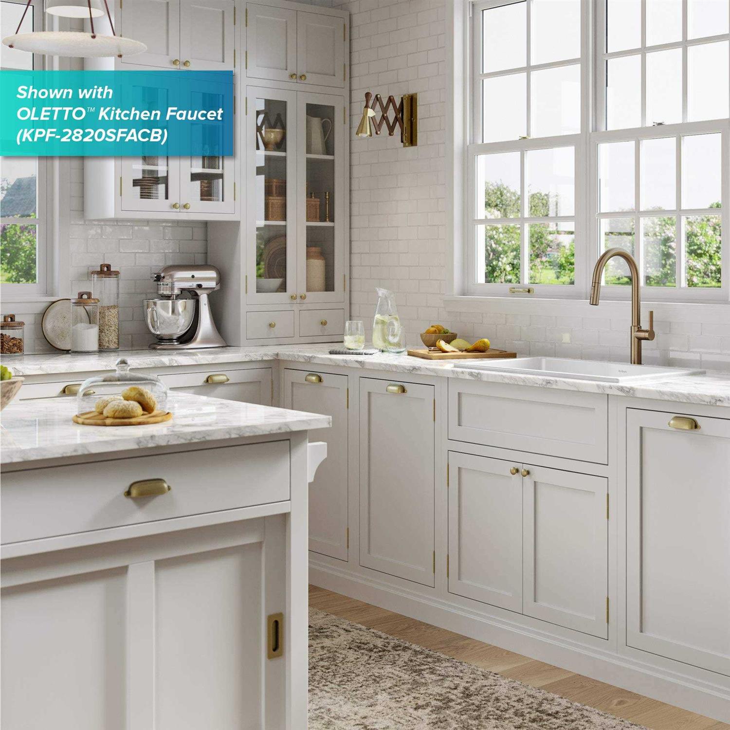 Kraus Turino 30 Drop-In Undermount Fireclay Single Bowl Kitchen Sink with Thick Mounting Deck In Gloss White KFD1-30GWH - Cheap Fitting