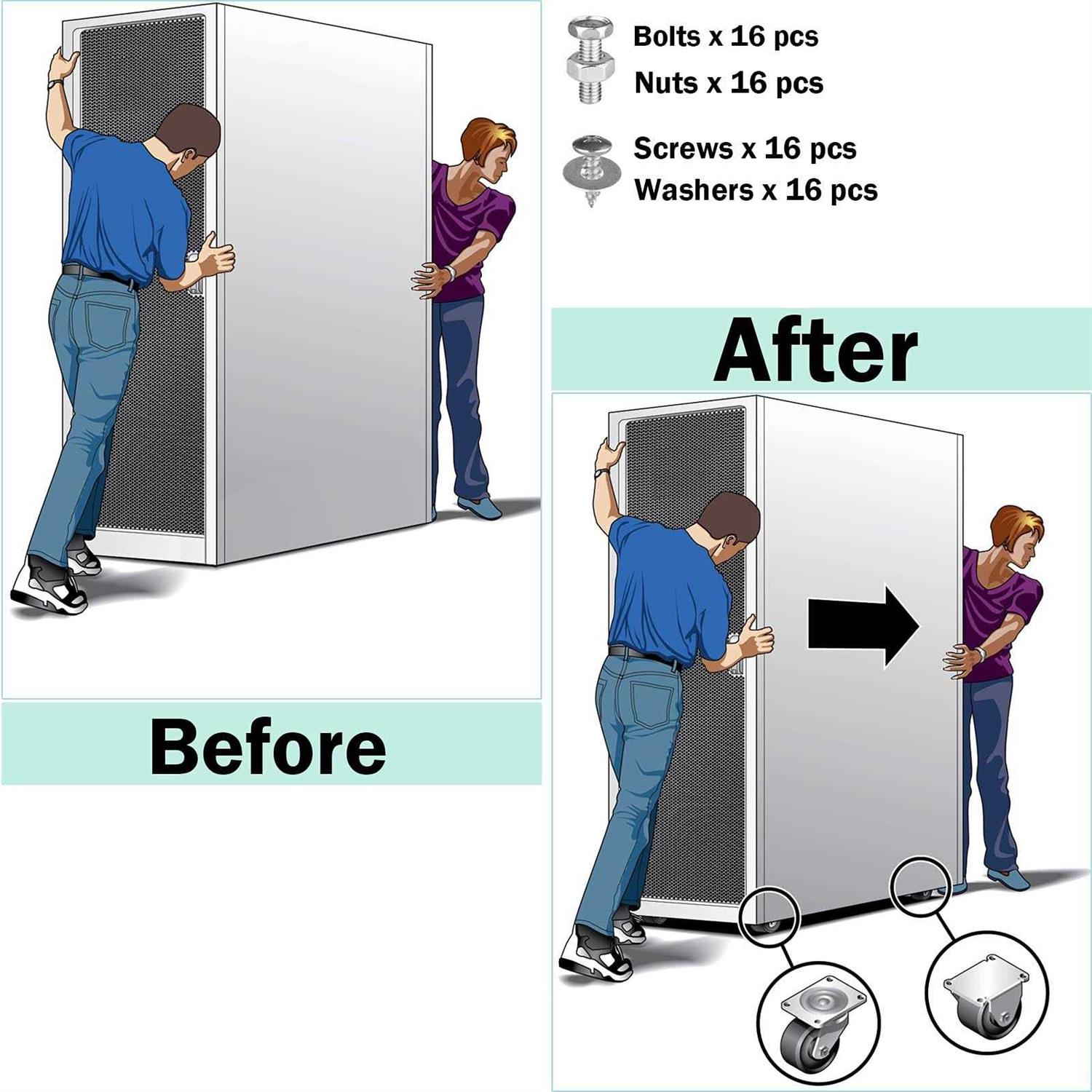 Casters Set of 16 Heavy-Duty Industrial Caster Wheels with Brake PU No Noise Wheels Double Locking and Double Ball Bearing Swivel Locking - Cheap Fitting