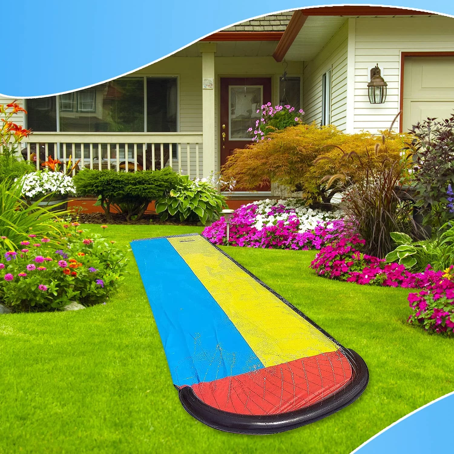 Riley 15.5Ft Lawn Water Slide and Inflatable Crash Pad for Children Play Center Pool Games Outdoor Pool Party Gifts for Boys Girls Sprinkler Toys - Cheap Fitting