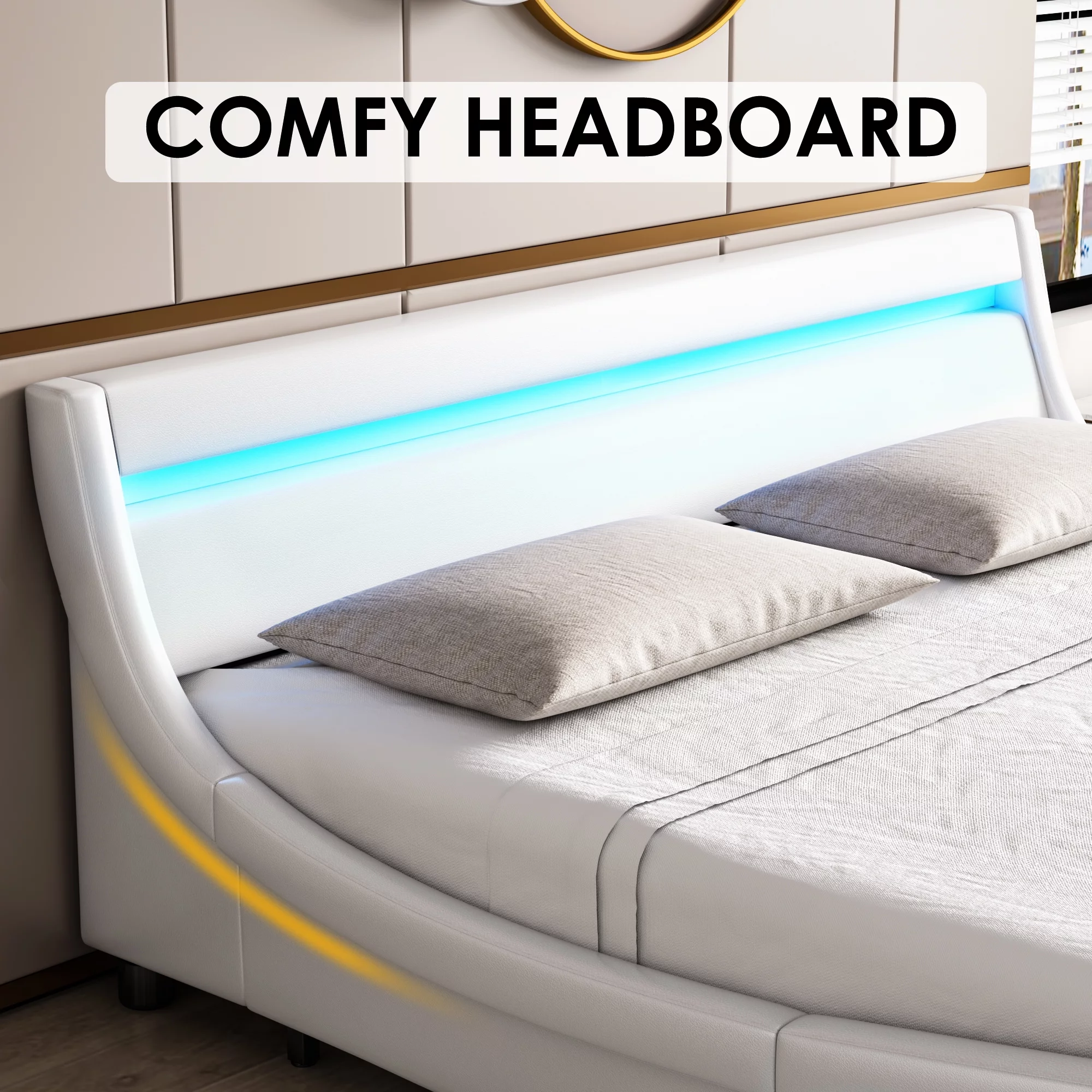 Homfa Queen size Led Bed, 16 Colors LED Platform Bed Frame, White - Cheap Fitting