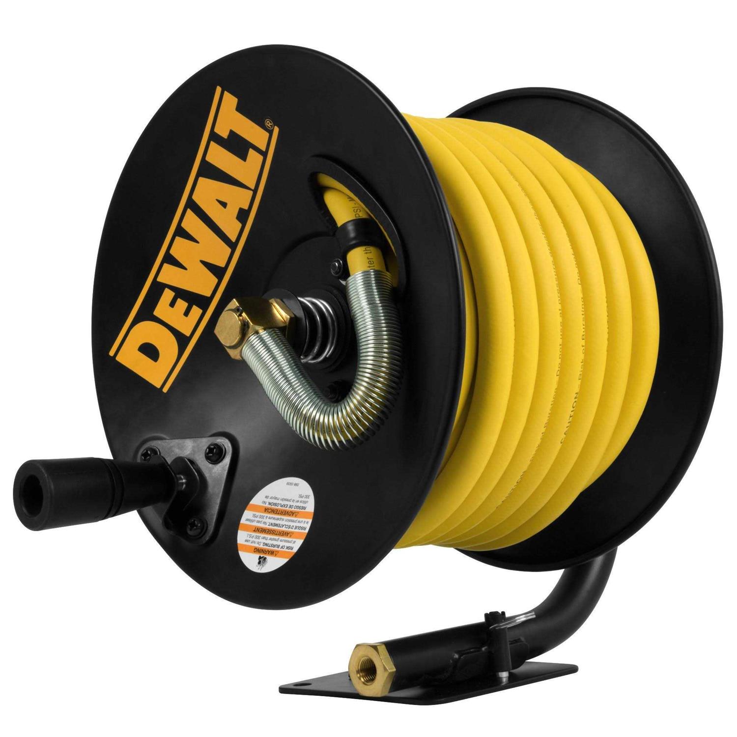 DEWALT 3/8 in. x 50 ft. Manual Rubber Hose Reel - Cheap Fitting