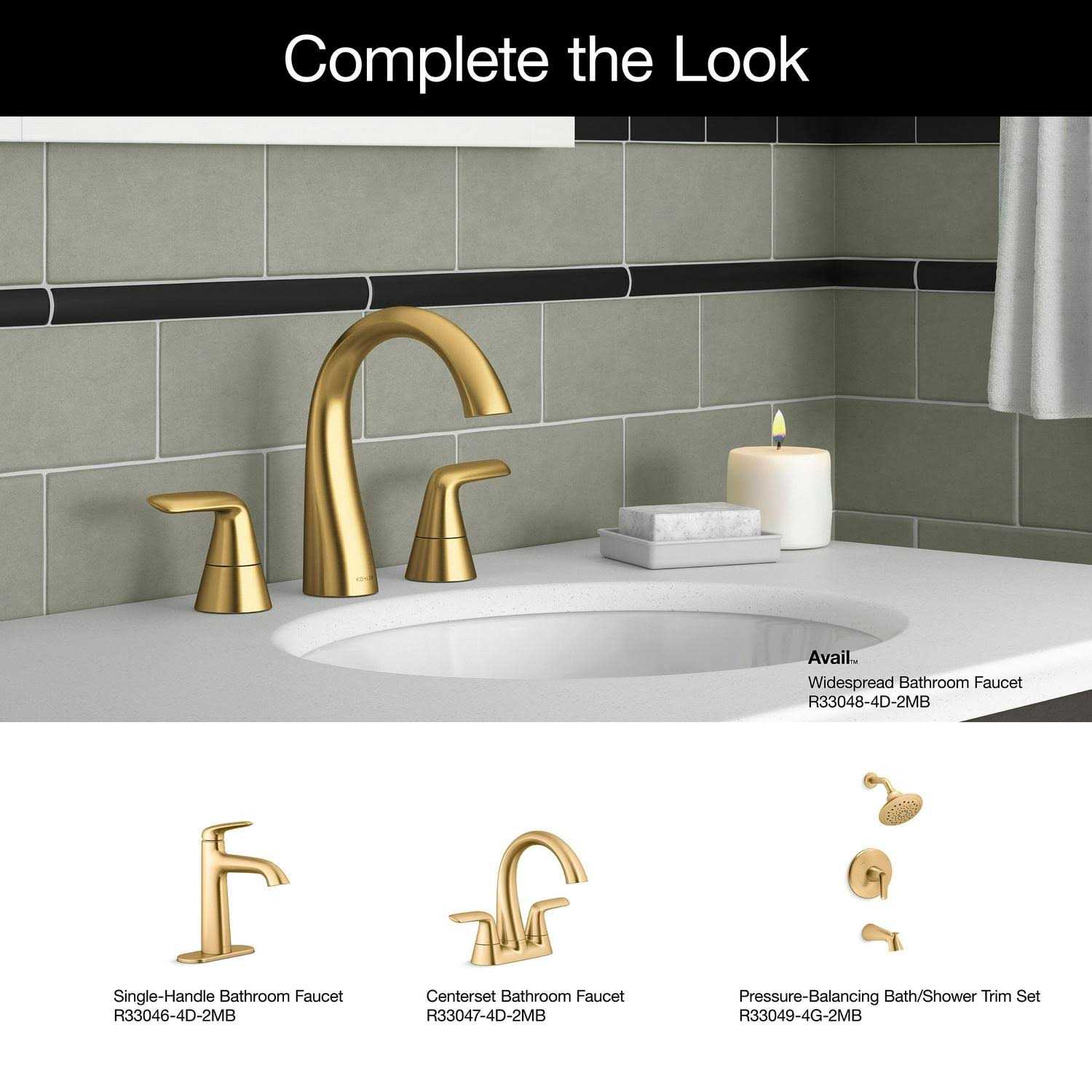 Kohler Avail Vibrant Brushed Moderne Brass Widespread 2-Handle WaterSense Bathroom Sink Faucet with Drain K-R33048-4D-2MB - Cheap Fitting