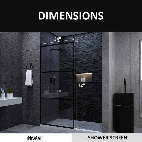 niveal Citron 34 in. W x 72 in. H Fixed Framed Shower Door in Matte Black Finish with Patterned Glass - Cheap Fitting