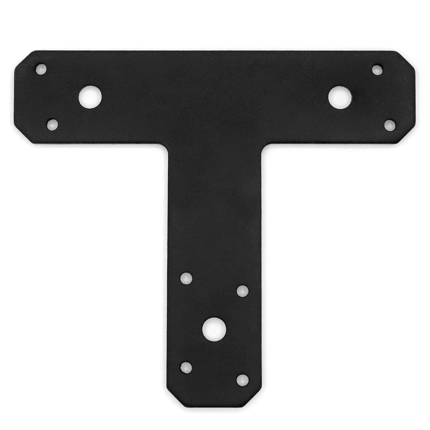 IWONGO Post to Beam Connectors T-Plate T Shape Plate Flat Straight Steel Brackets Black 4mm Thickness for Repair Fixing Mending Flat Plate - Cheap Fitting