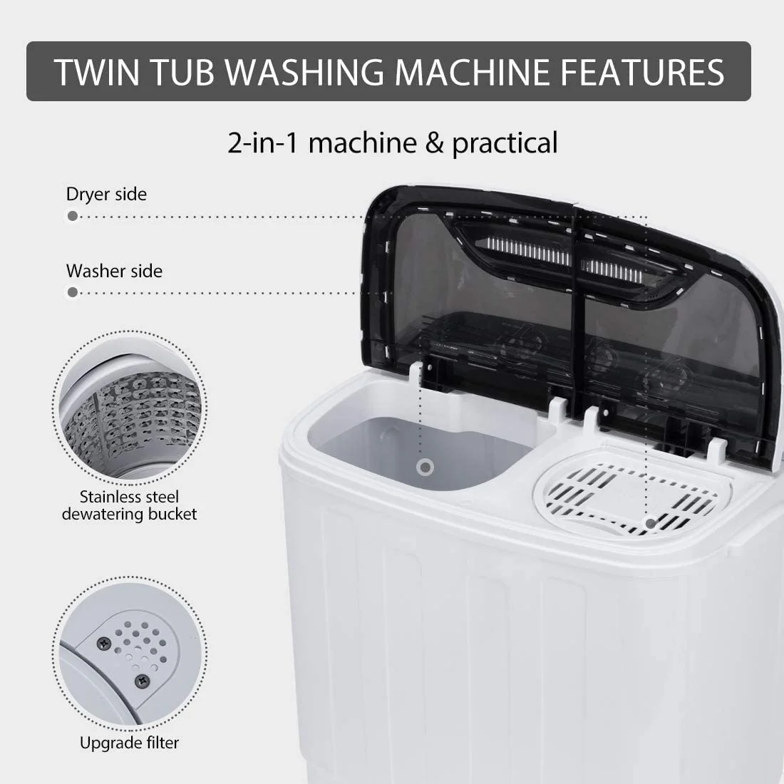 VIVOHOME  Portable Twin Tub Mini Laundry Washer and Spin Dryer Combo Washing Machine with Drain Hose, 13.5lbs - Cheap Fitting