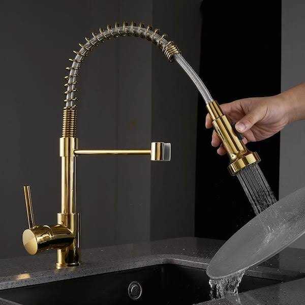 Tahanbath Modern Single Handle Pull Down Sprayer Kitchen Faucet High-Arc - Cheap Fitting