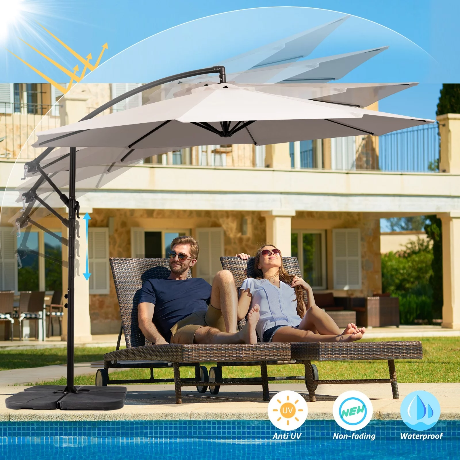 Serwall 10' Outdoor Hanging Offset Cantilever Umbrella for Patio(No Base), Beige - Cheap Fitting