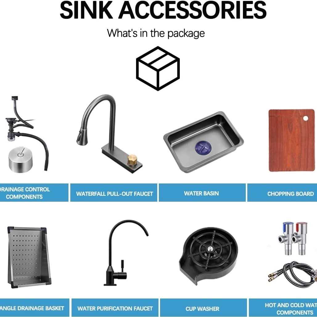 Flying Rain Stainless Steel Watefall Kitchen Sink Single Bowl w Pull Down Faucet Set Nano - Cheap Fitting