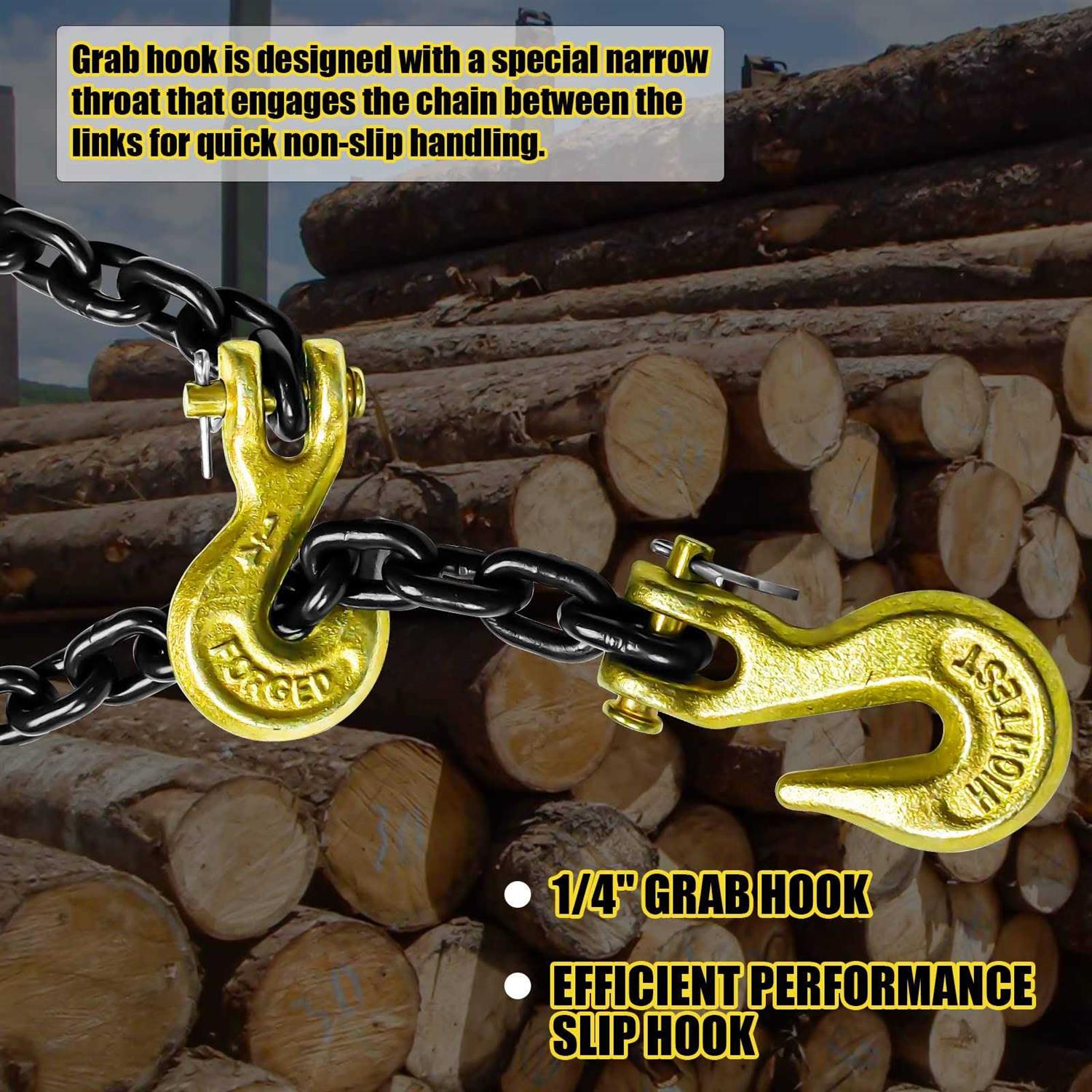 FITHOIST G80 Transport Binder Chain 1/4 Inch x 14 Ft Tow Chain with Clevis Grab Hooks - Cheap Fitting