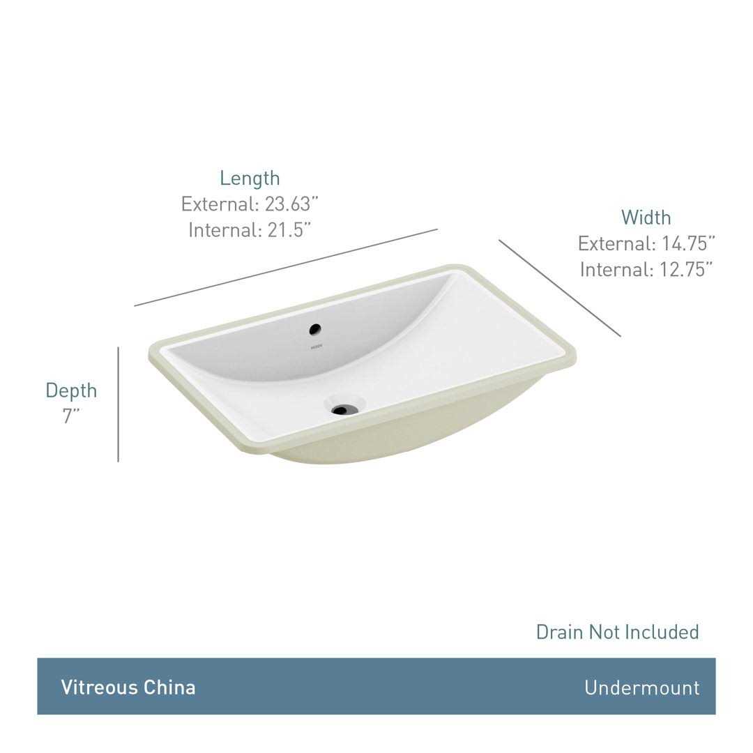 Moen BGCW10RU1223 White Vitreous China Undermount Sink 23.625 X 14.75 X 7 Inch Rectangle Bathroom Sink with Porcelain - Cheap Fitting