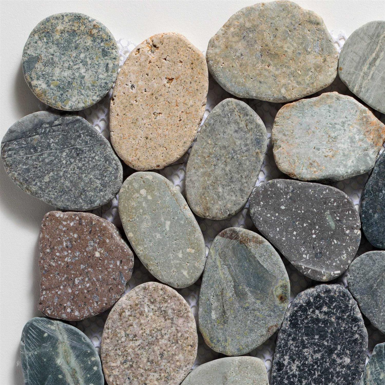 Tile Connection Sliced Pebble Tile Black 11-1/4 in. x 11-1/4 in. x 9.5mm Honed Pebble Mosaic Tile - Cheap Fitting