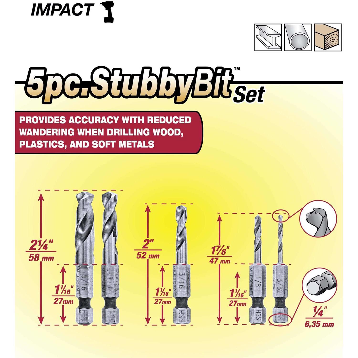 Milescraft 2320 Metal Stubby Drill Bit Set - Cheap Fitting