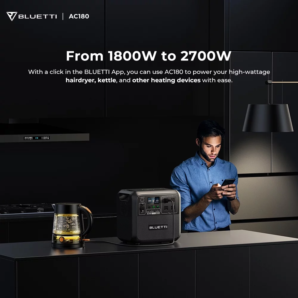 Bluetti AC180 Solar Generator, 1800W | 1152Wh LiFePO4 Power Station, W/Multimeter,Portable Solar Generator for Off-Grid Living, Home Use, Camping, RV - Cheap Fitting