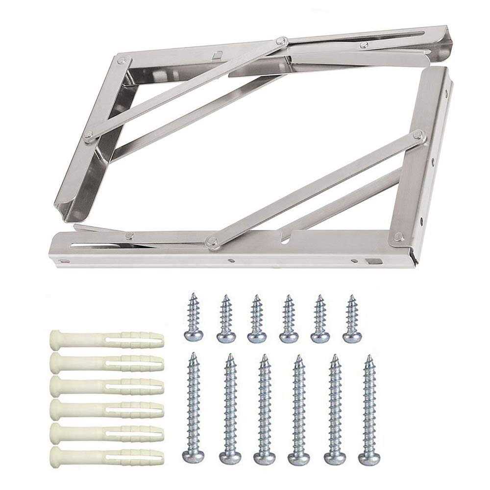 Folding Shelf Brackets Max Load 300 lb Heavy Duty Stainless Steel Collapsible Wall Mounted Shelf Brackets for Table - Cheap Fitting
