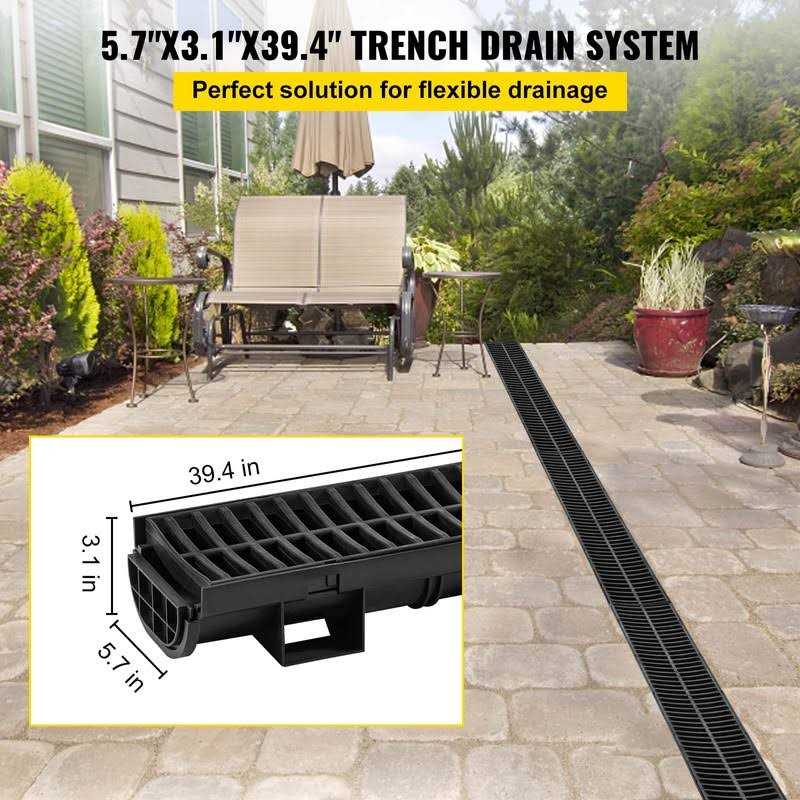 VEVOR Trench Drain System Channel Drain with Plastic Grate 5.7×3.1-inch Hdpe Drainage Trench - Cheap Fitting
