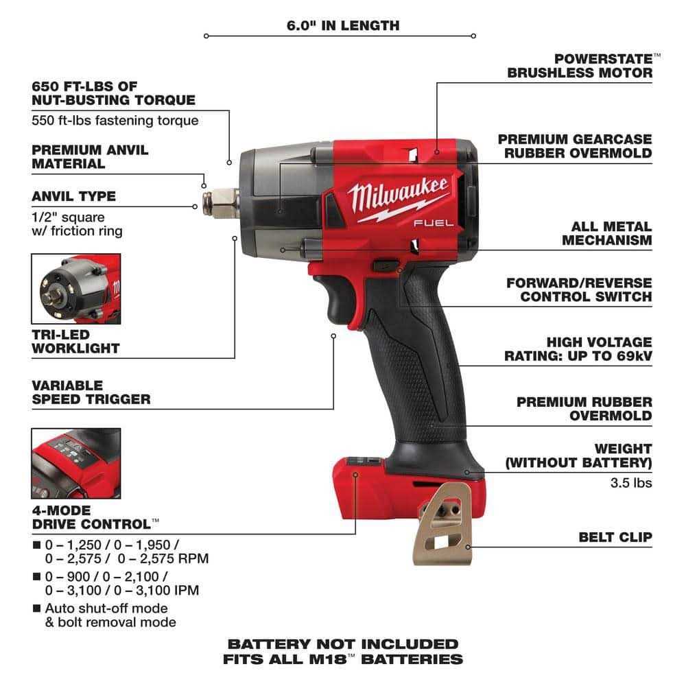 Milwaukee M18 FUEL GEN-2 18V Lithium-Ion Brushless Cordless Mid Torque 1/2 in. Impact Wrench F Ring w/5.0Ah Starter Kit - Cheap Fitting