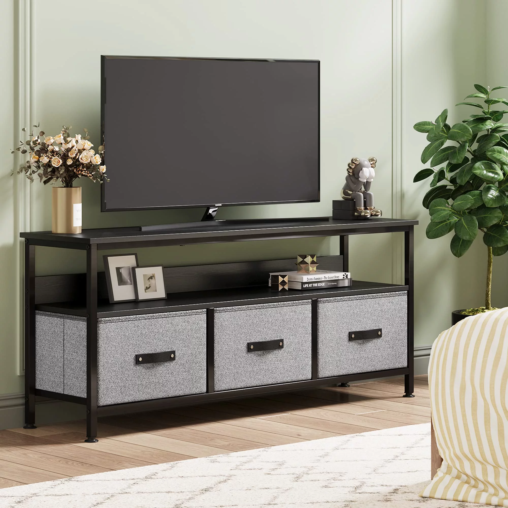 DSstyles Dresser TV Stand, Entertainment Center with Storage, 55 Inch TV Stand for Bedroom Small TV Stand Dresser with Drawers and Shelves, TV & Media Console Table Furniture for Living Room, Grey - Cheap Fitting