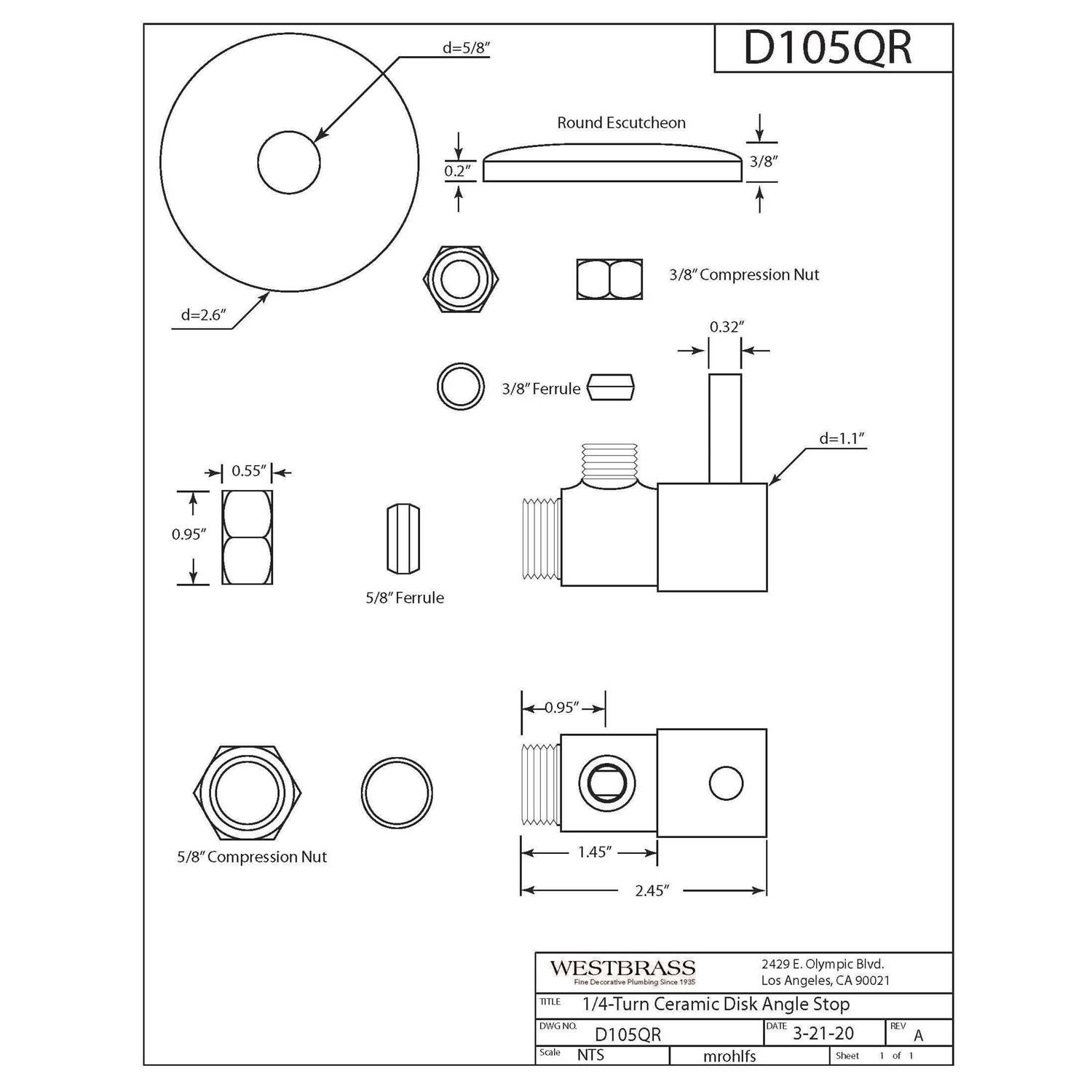 Westbrass D105QR-26 Round Quarter Turn Angle Stop - Cheap Fitting