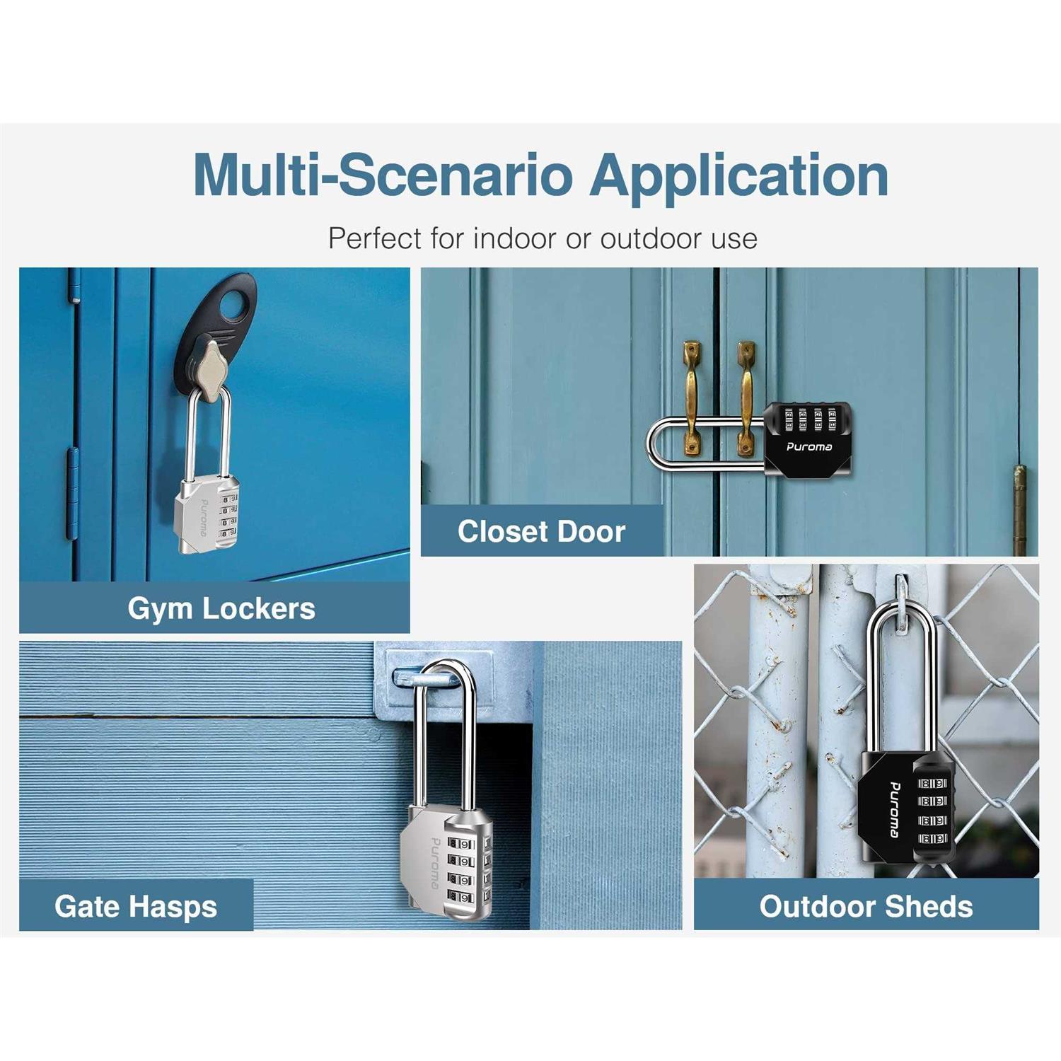 Puroma 2 Pack Combination Lock 4 Digit Locker Lock Outdoor Waterproof Padlock for School Gym Locker - Cheap Fitting