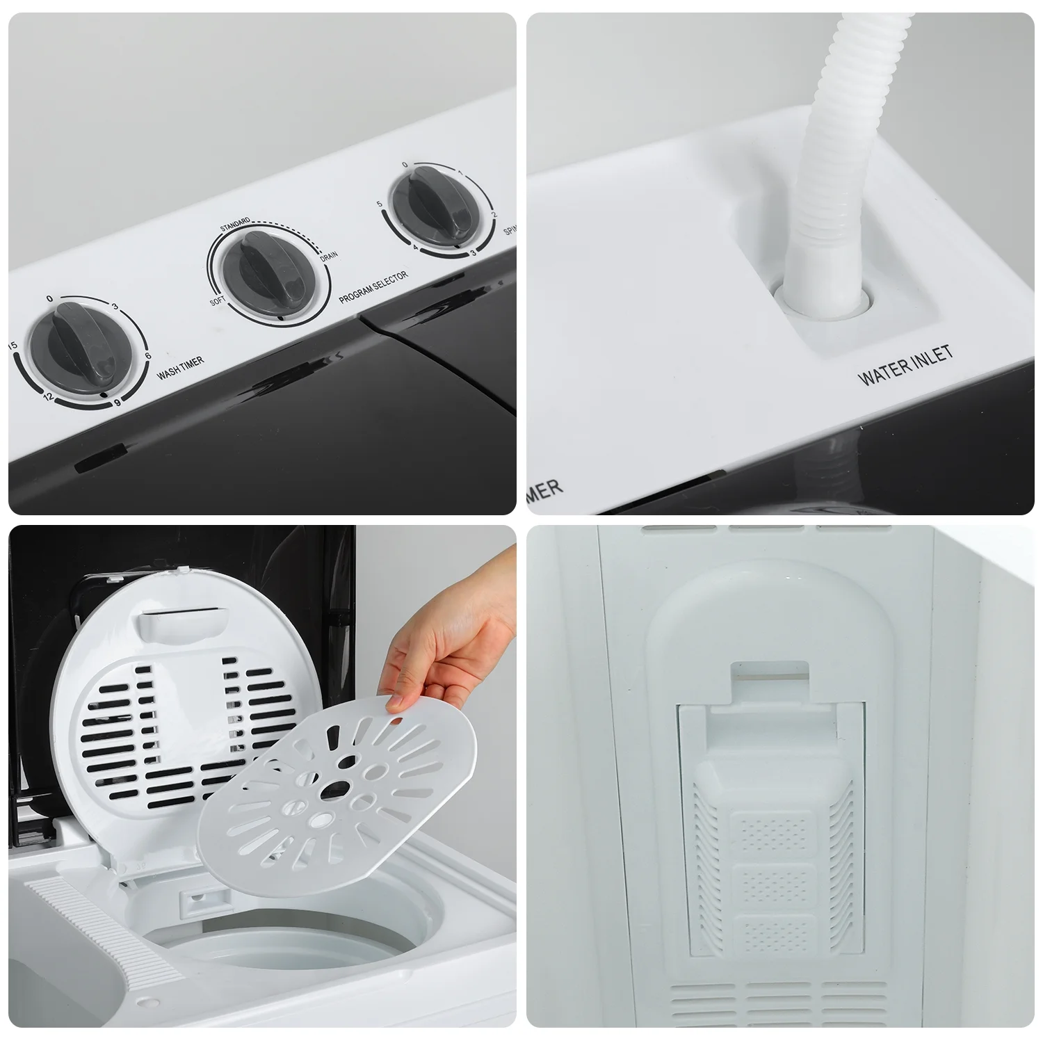 Tikmboex Portable Washing Machine, 30LBS Twin Tub Mini Compact Laundry Washer 19lbs Washer/11lbs Spinner with Drain Pump & Time Control Washer Spinner Combo, White&Gray - Cheap Fitting