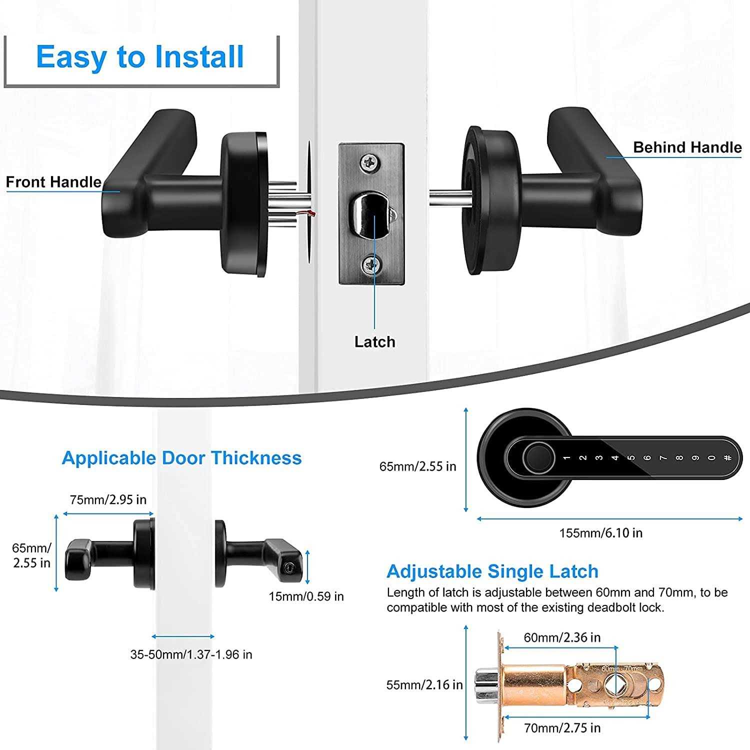 Fingerprint Smart Door Lock with App Code Backup Key Fingerprint Smart Door Knob Keyless Entry Door Lock with Handle for Home Hotel Office Apartment - Cheap Fitting