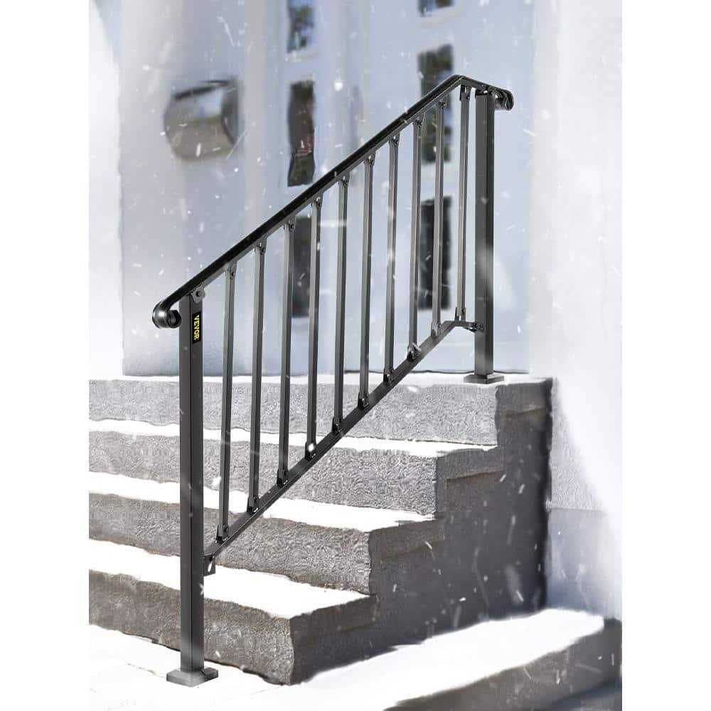 VEVOR 4 ft. Handrails for Outdoor Steps Fit 4 or 5 Steps Outdoor Stair Railing Wrought Iron Handrail with baluster - Cheap Fitting