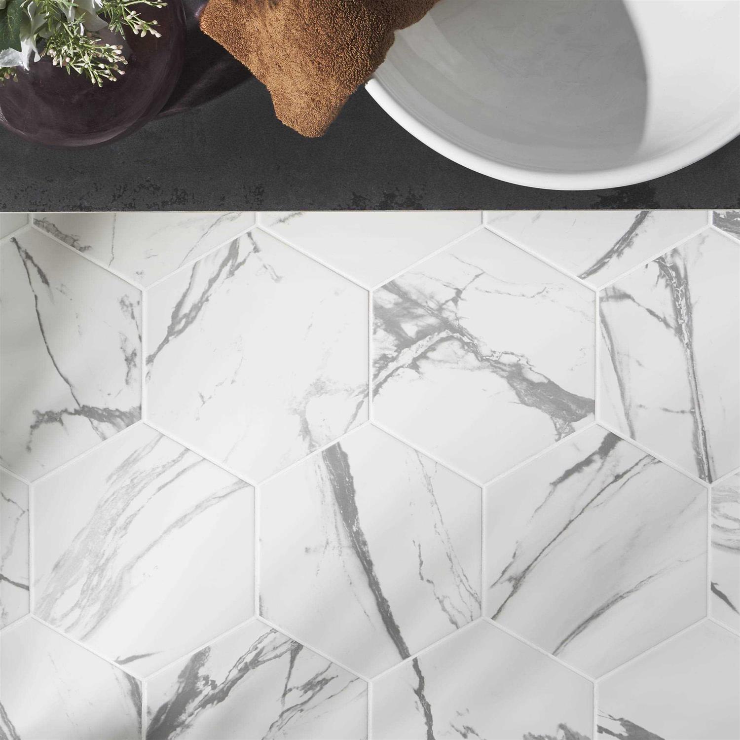 Marble Hex 10.15 in. x 11.41 in. Matte Porcelain Floor and Wall Tile Ivy Hill Tile - Cheap Fitting