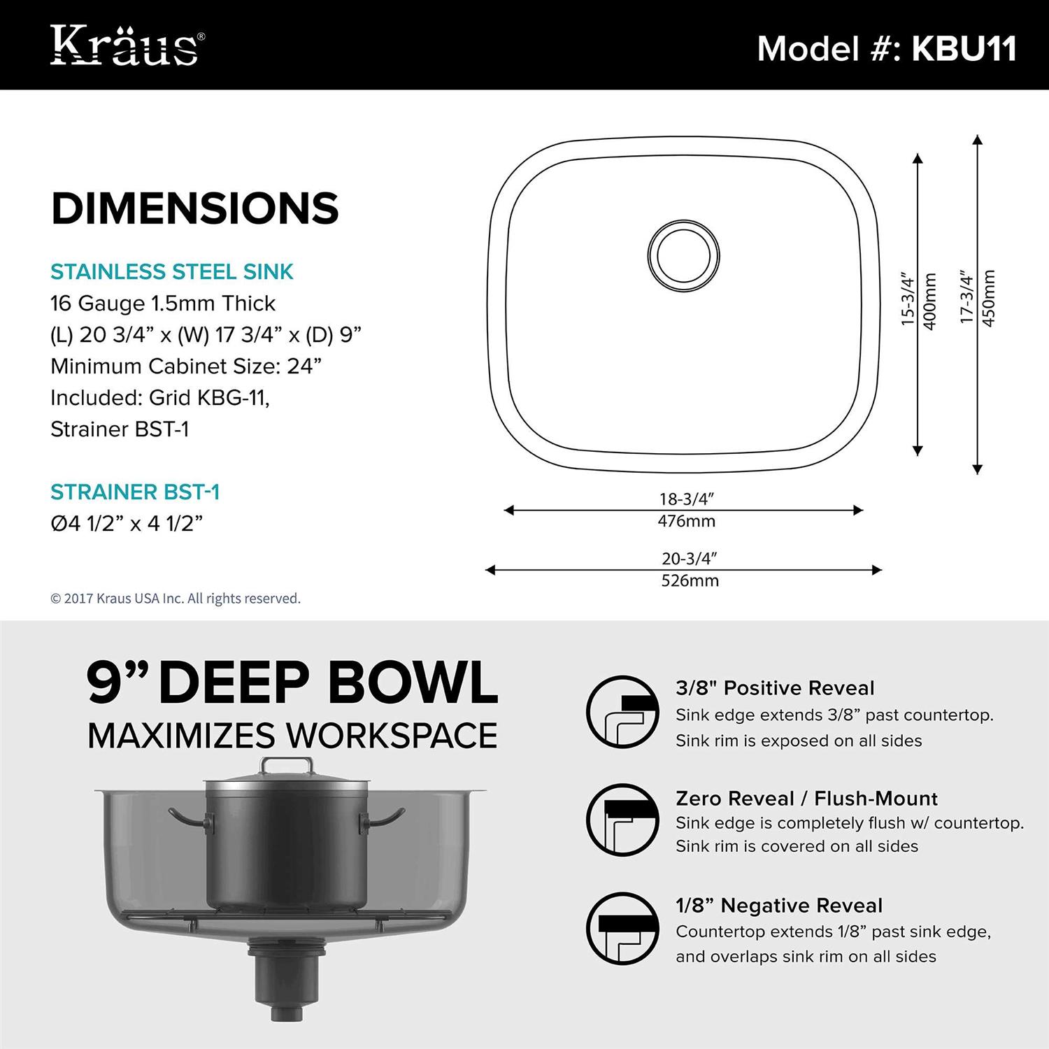 Kraus Single Bowl Stainless Steel Undermount Kitchen Sink KBU - Cheap Fitting