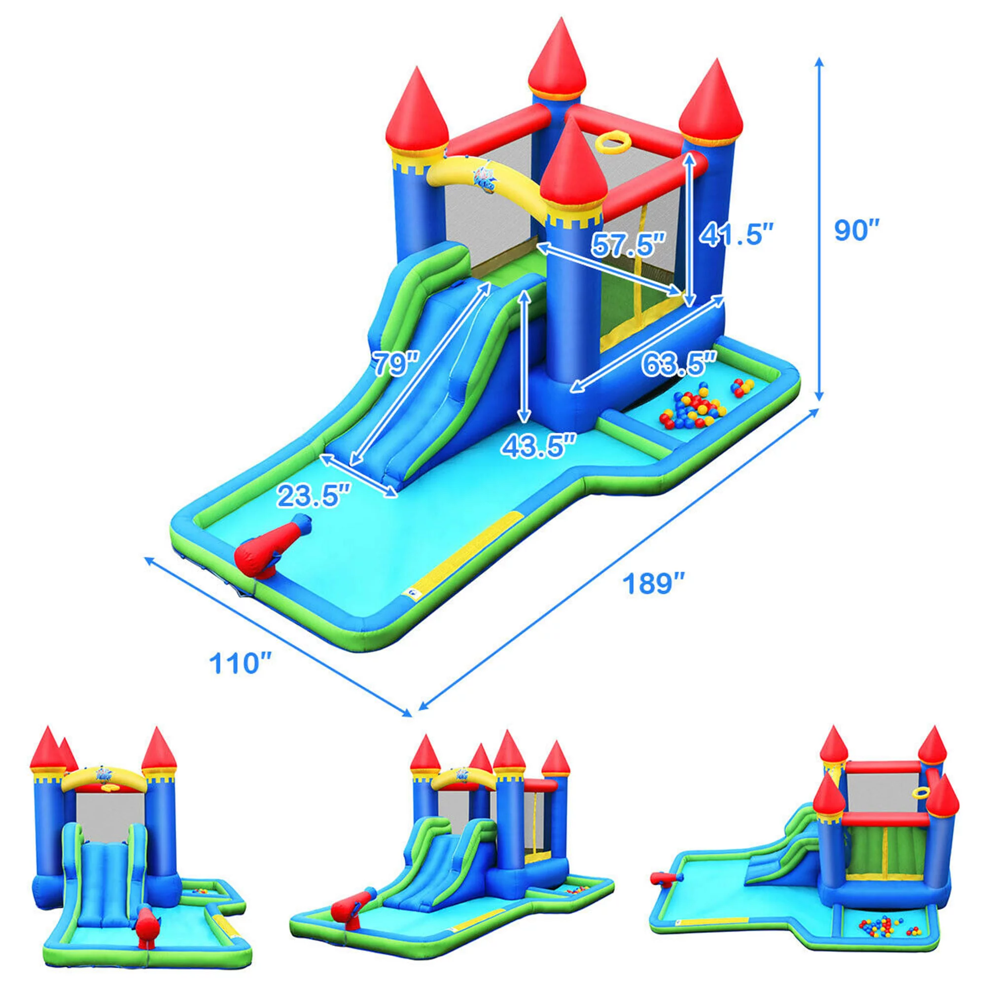 Gymax Inflatable Bouncer Climbing Slide Bounce House Water Park BallPit Without Blower - Cheap Fitting