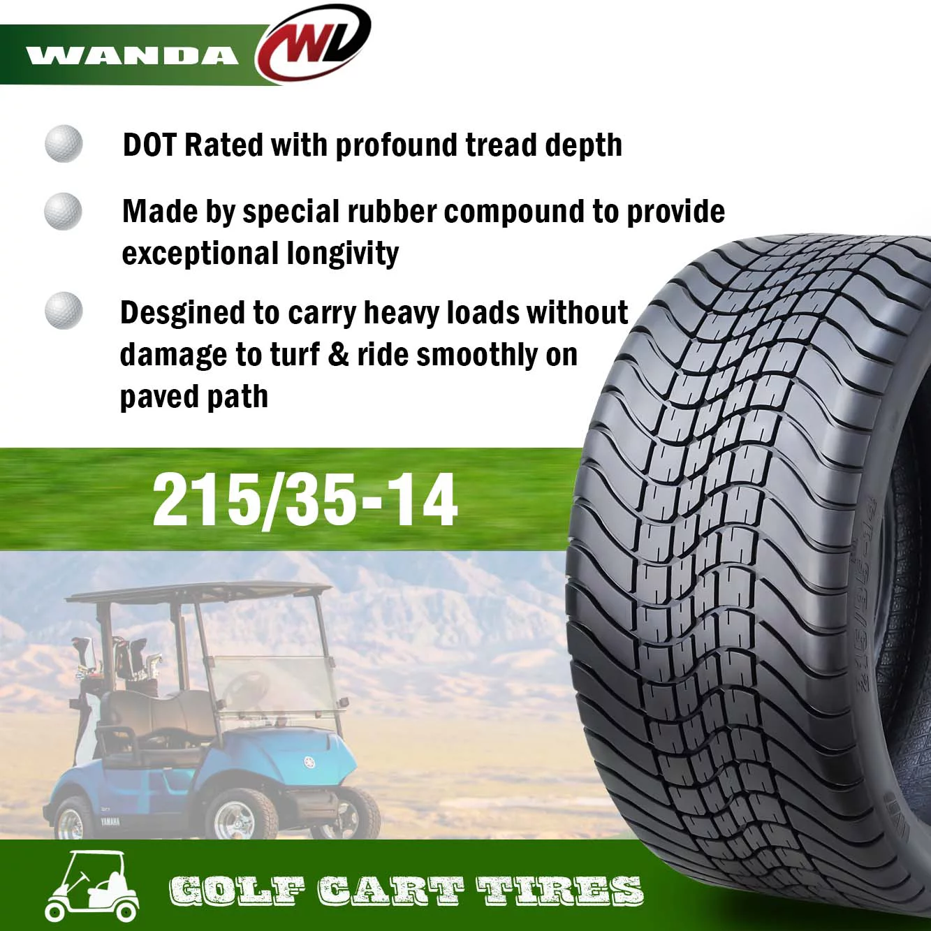 WANDA 215/35-14 Golf Cart ATV Tires 4 Ply 215/35x14 14009 - Cheap Fitting