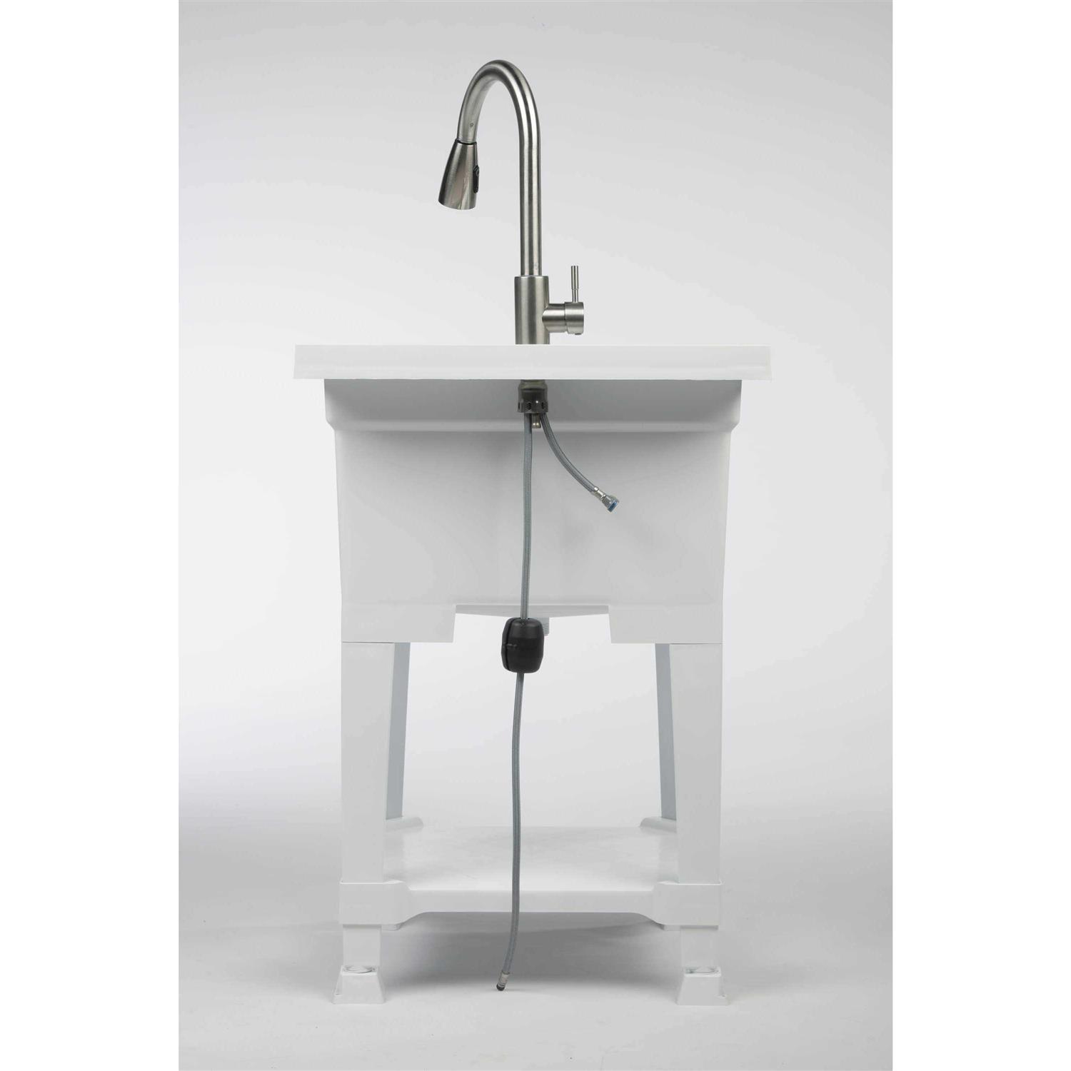 Project Source 1-Basin Freestanding Utility Tub with Drain & Faucet 999-LUT24WHT - Cheap Fitting