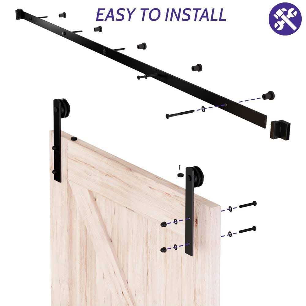 Skysen Single Sliding Barn Door Hardware kit, Barn Door Track, 1/4” Thick Material - Cheap Fitting