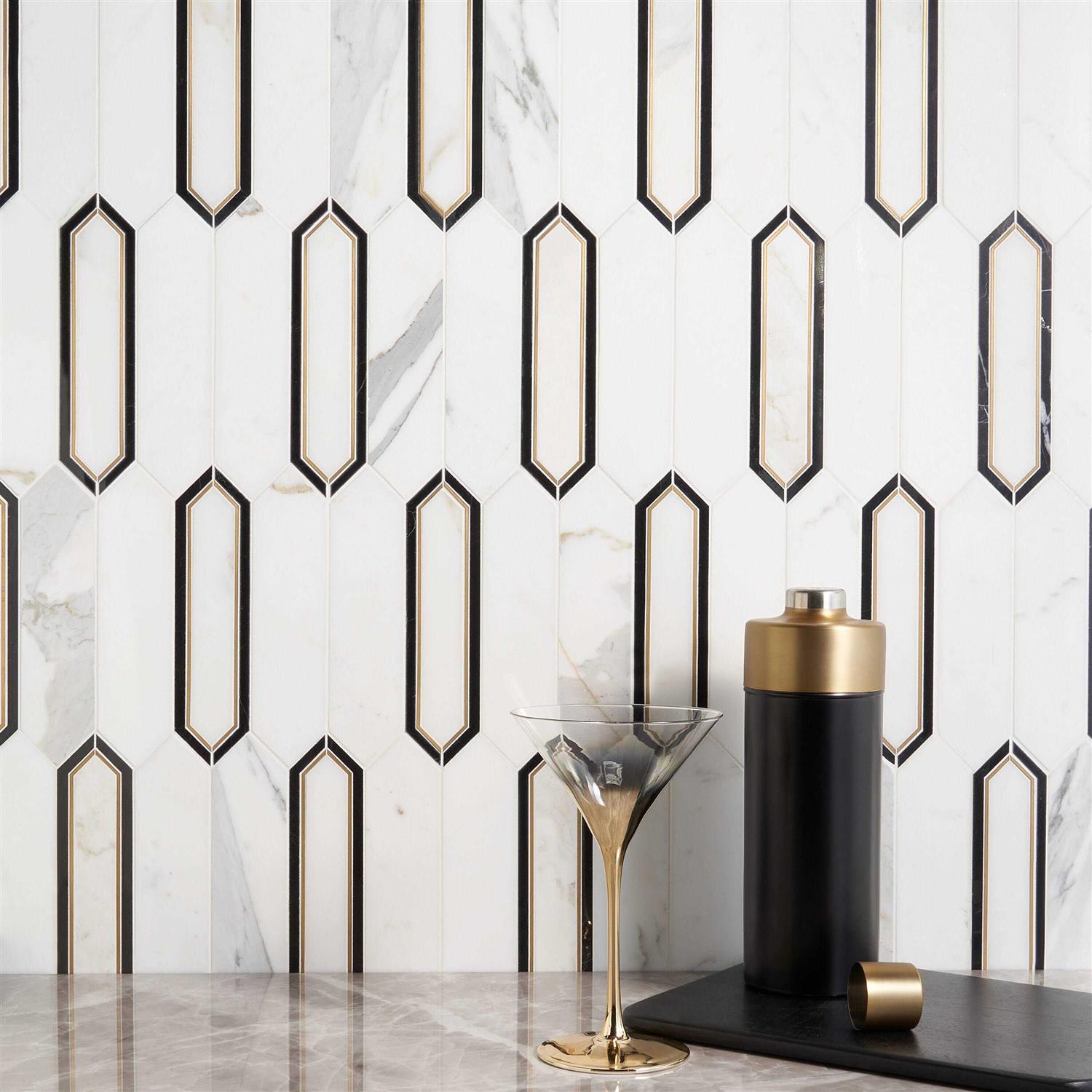 Zip 11.65” W x 13.62” L Marble and Brass Mosaic Tile Ivy Hill Tile - Cheap Fitting