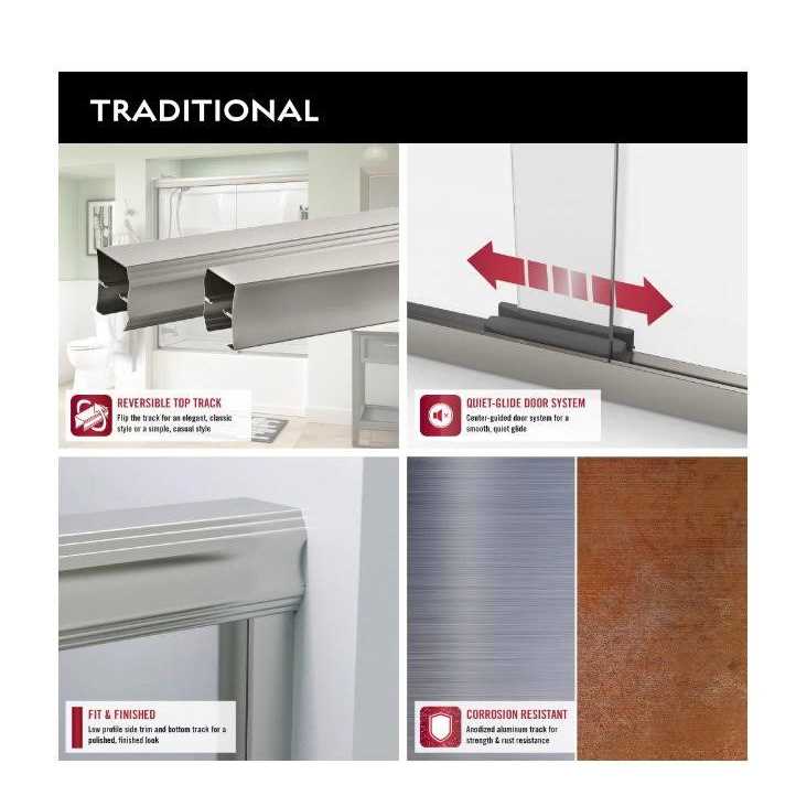 Delta 60 in. Semi-Frameless Traditional Sliding Bathtub Door Track Assembly Kit in Chrome - Cheap Fitting