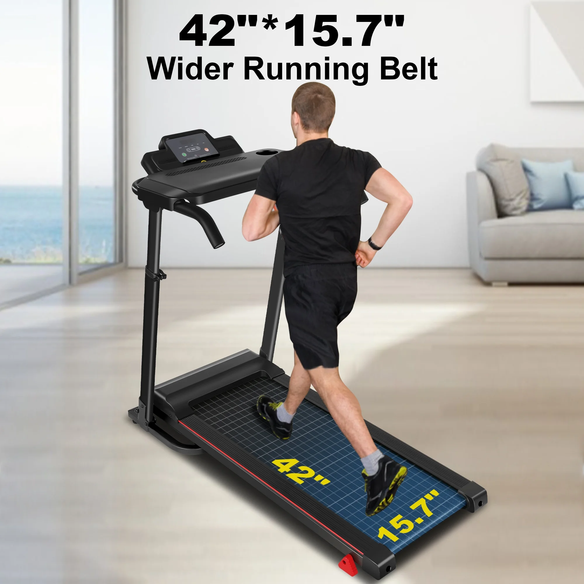 Tikmboex 300Lbs Treadmill with Desk - 2.5 HP Portable Folding Treadmill for Home, Running Machine with Incline（Gray） - Cheap Fitting