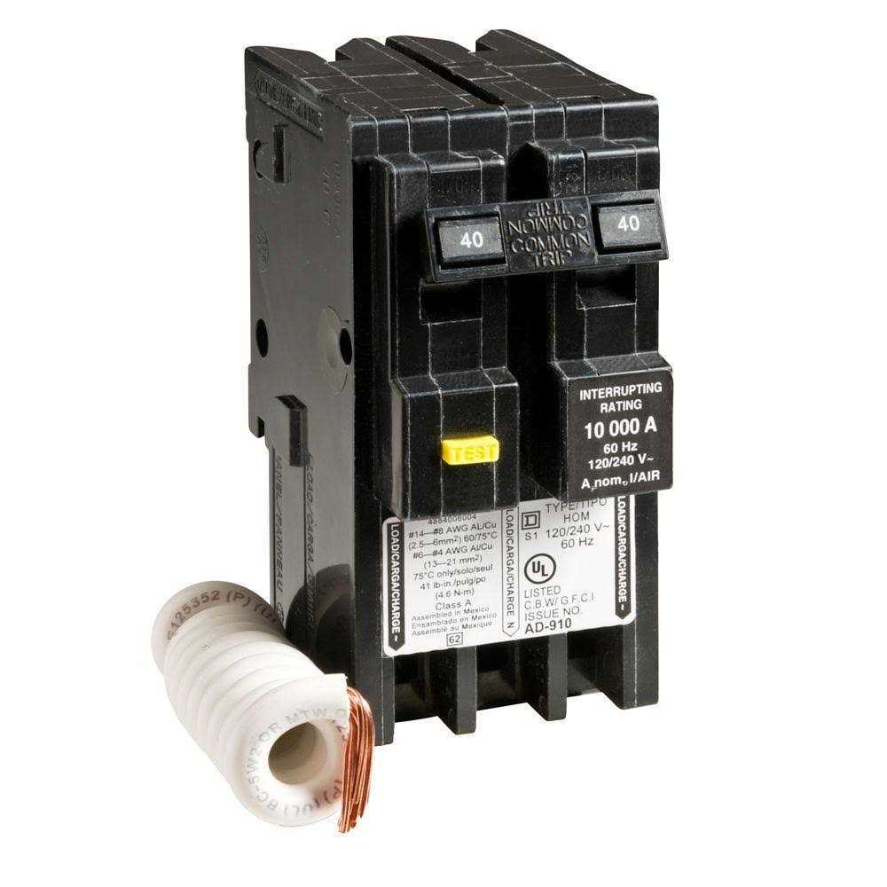 Square D Homeline 40 Amp 2-Pole GFCI Circuit Breaker HOM240GFIC - Cheap Fitting